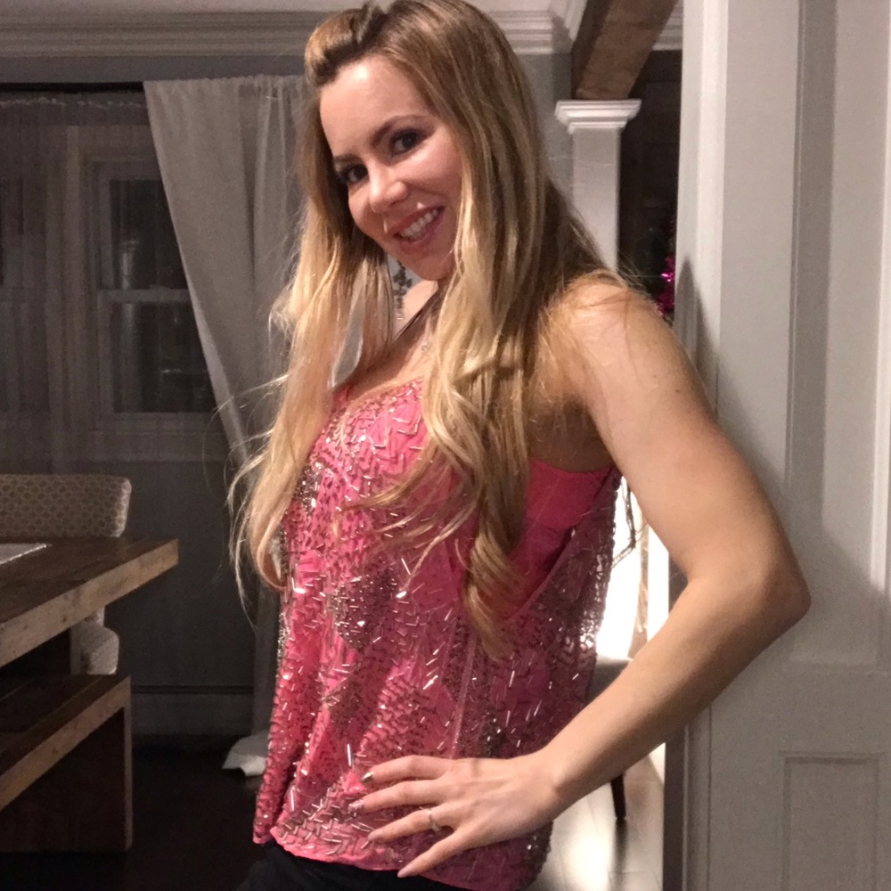 Silk beaded pink silk viscose  top XS